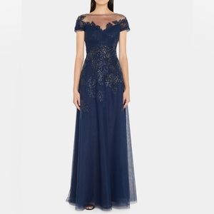 Teri Job Cap Sleeve Tulle Applique Gown